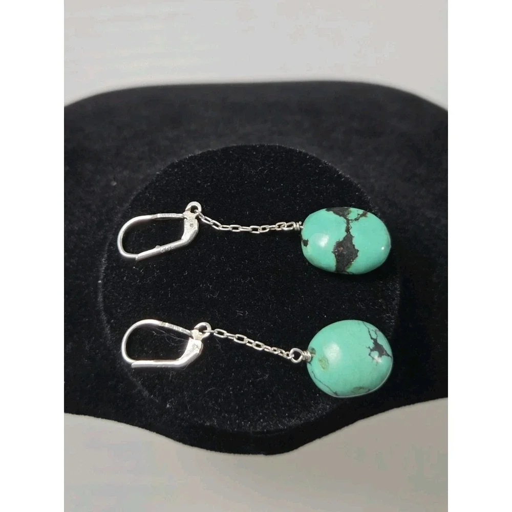 Small  Turquoise Drop Earrings On 925 Sterling Silver Leverback Closure